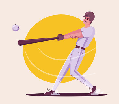 Baseball player is training. Character design. Cartoon flat illustration