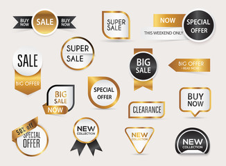 Collection of golden premium promo seals/stickers. isolated vector illustration.