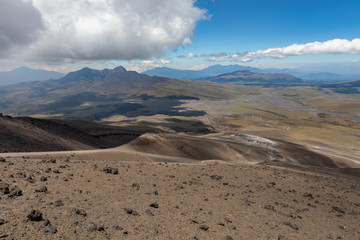 View from Cotopaxi volvcano during trekking trail. Cotopaxi National Park, Ecuador. South America.