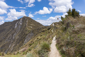 Lake Quilotoa. Panorama of the turquoise volcano crater lagoon of Quilotoa, near Quito, Andean region of Ecuador.