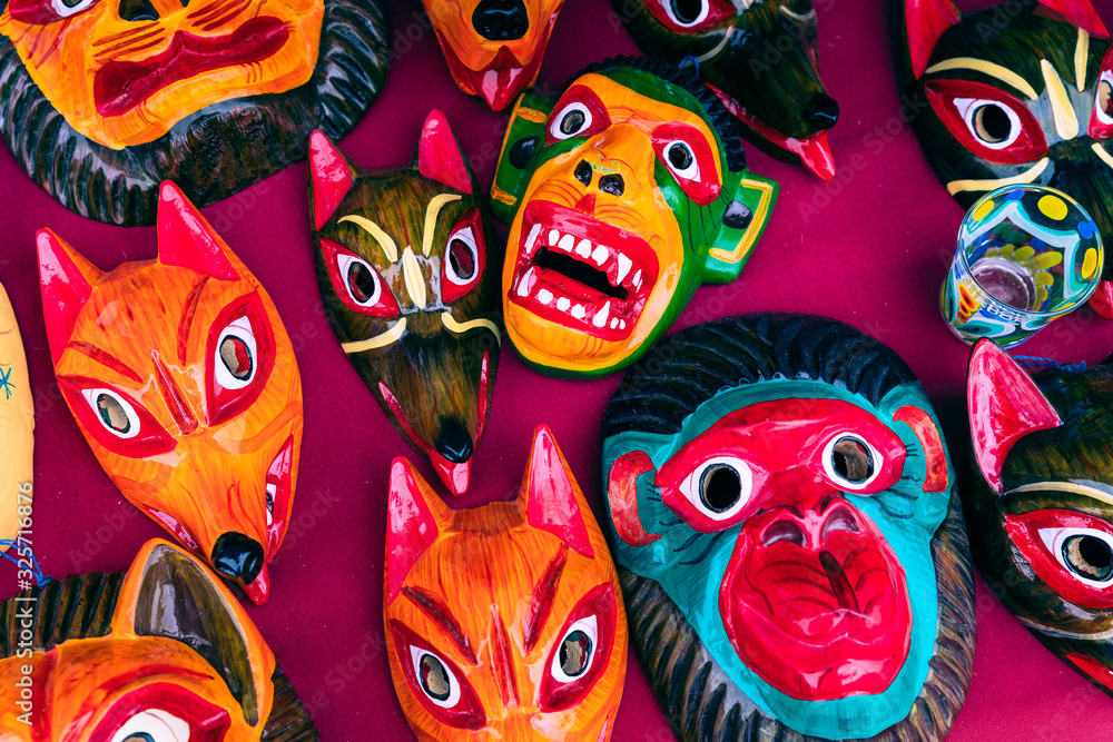 Wall mural Ecuador Souvenir. Traditional Ecuadorian New Year's masks.