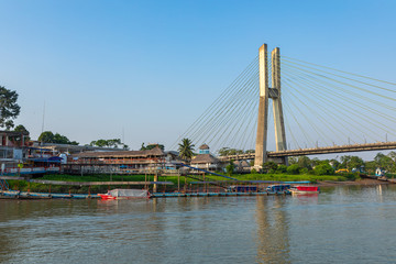 View of the bridge of El Coca on the Napo River. Puerto Francisco de Orellana. Ecuador. Amazon. South America.