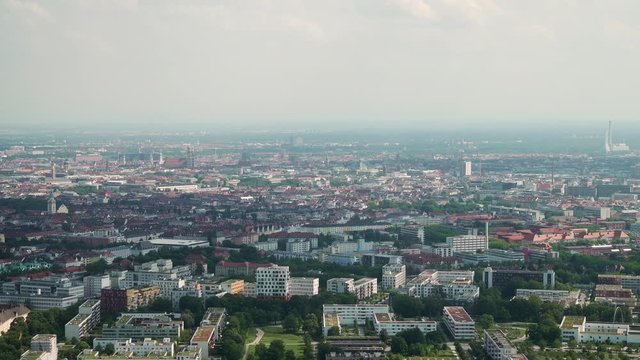 Locked down panoramic view of city center of Munich from tv tower towards Marienplatz, Munich, Germany