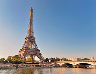 Fototapeta na wymiar view on eiffel tower on blue sky in Paris - France