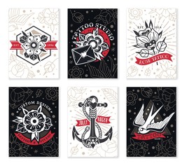 Old school traditional tattoo cards