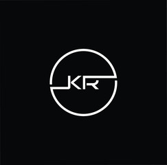 Minimal elegant monogram art logo. Outstanding professional trendy awesome artistic KR RK initial based Alphabet icon logo. Premium Business logo White color on black background