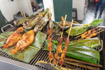 Edible palm weevil larvae (Rhynchophorus phoenicis) at traditional food market in Puerto Francisco...