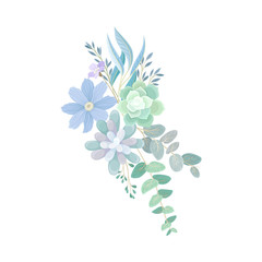 Blue Flower Arrangement with Branches and Lush Twigs Vector Illustration