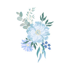 Blue Flower Arrangement with Branches and Lush Twigs Vector Illustration
