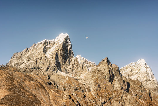Himalayan peaks landscape on the trek to Everest Base Camp.