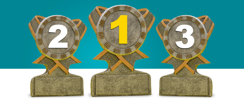Three madal of 1st, 2nd and 3rd on white background with copy space