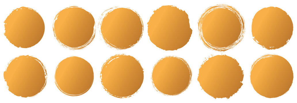 gold round brush painted circle banner on white background