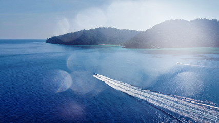 Surin Islands, Thailand. Panoramic aerial view of lagoon and forest on a sunny day