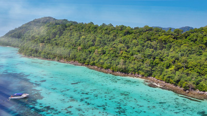 Amazing aerial view of Surin Islands from drone on a sunny day, Thailand. Surin National Park