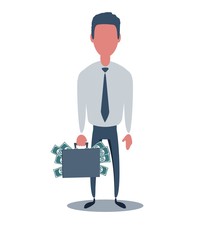 Businessman or clerk. Male character in trendy simple style with objects, flat vector illustration. Business concept. Isolated on white background.