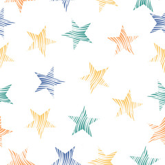 set of colorful stars seamless repeat pattern, vector illustration with falling stars, party, fabric, invitation surface pattern design