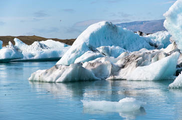 Iceland in summer season. Icebergs in Jokulsarlon glacial lagoon. Vatnajokull National Park, Europe. Landscape photography