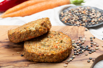 Tasty vegetarian lentils burgers, healthy food