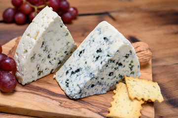 Cheese collection, strong Danish blue cheese Danablu with blue mould.