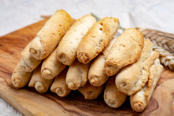 Small italian bread rolls crostini made from wheat dough with sesame