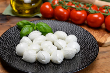 Cheese collection, white mini mozzarella cheese balls for salad or for appetizer snacks
