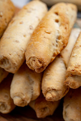 Small italian bread rolls crostini made from wheat dough with sesame