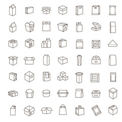 Vector package types icon set in thin line style.Simple Set of Box Related Vector Line Icons