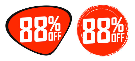 Set Sale 88% off banners, discount tags design template, vector illustration