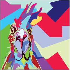 colorful rooster head pop art, WPAP