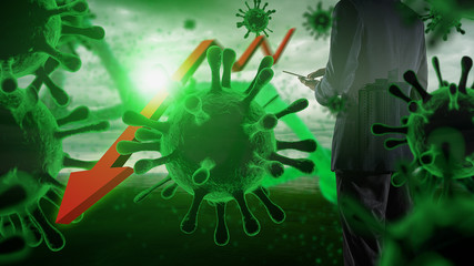 Concept of diseases impact on industrial Business.Coronavirus outbreak is rattling markets.When the country encountered the virus and epidemic Inevitably causing the economic recession.3d rendering.
