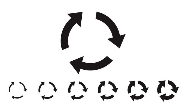 Recycle symbol, circle arrow icon set, reload, rotation, reset, loop sign, refresh button, black isolated on white background, animation with alpha matte.