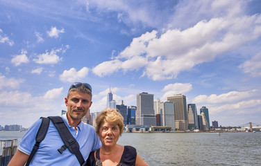 Elderly woman with her son visiting New York City