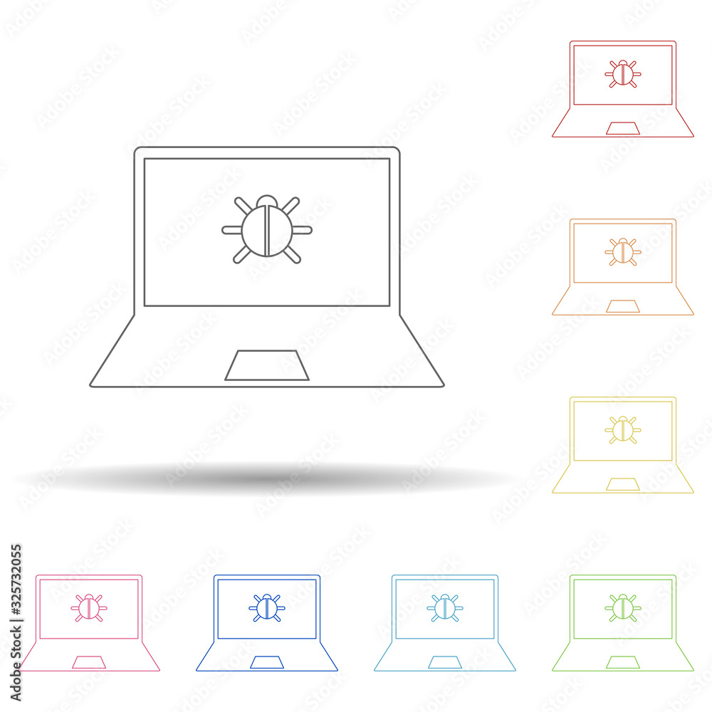 Poster beetle in laptop in multi color style icon. simple thin line, outline vector of virus antivirus icon