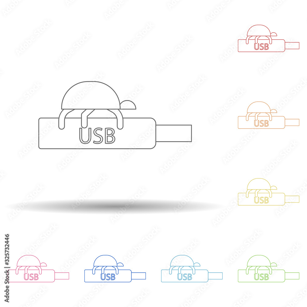 Aufkleber bug in flash card in multi color style icon. simple thin line, outline vector of virus antivirus ico