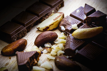 Detail of chestnut chocolate. Brazil nut, used as a dessert.