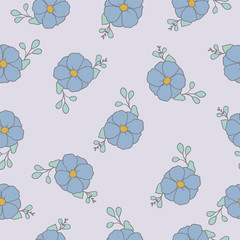 light blue flowers repeat pattern. Beautiful blue floral retro background. Nice fabric design on light background. Surface pattern design.