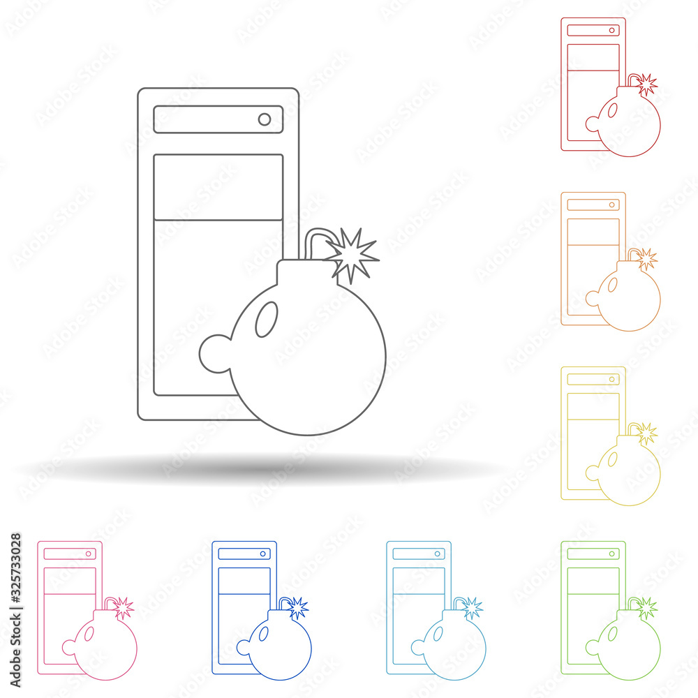 Poster bomb in the computer in multi color style icon. simple thin line, outline vector of virus antivirus 