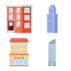 Isolated object of facade and building logo. Set of facade and exterior stock vector illustration.