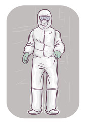 Man Wear Whole Body Protective Suit Illustration