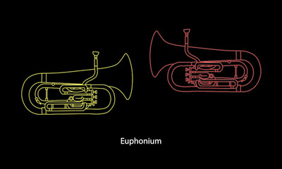 Red and yellow outline euphonium ensemble on a black background