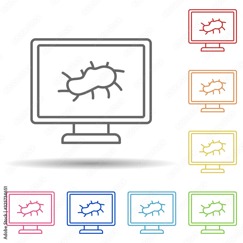 Poster virus in pc in multi color style icon. simple thin line, outline vector of virus antivirus icons for