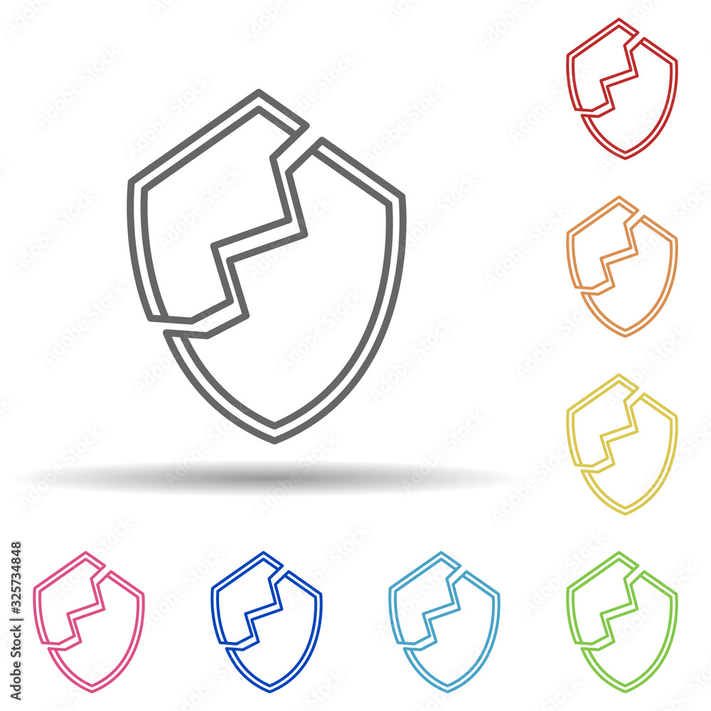 Poster broken shield line in multi color style icon. simple thin line, outline vector of virus antivirus ic