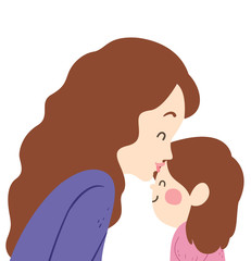 Girl Mom Kiss Kid Girl Forehead Illustration