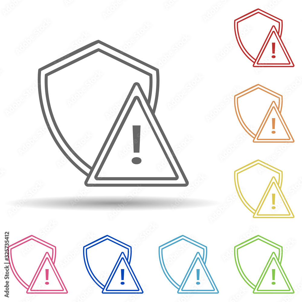 Poster shield and warning sign in multi color style icon. simple thin line, outline vector of virus antivir