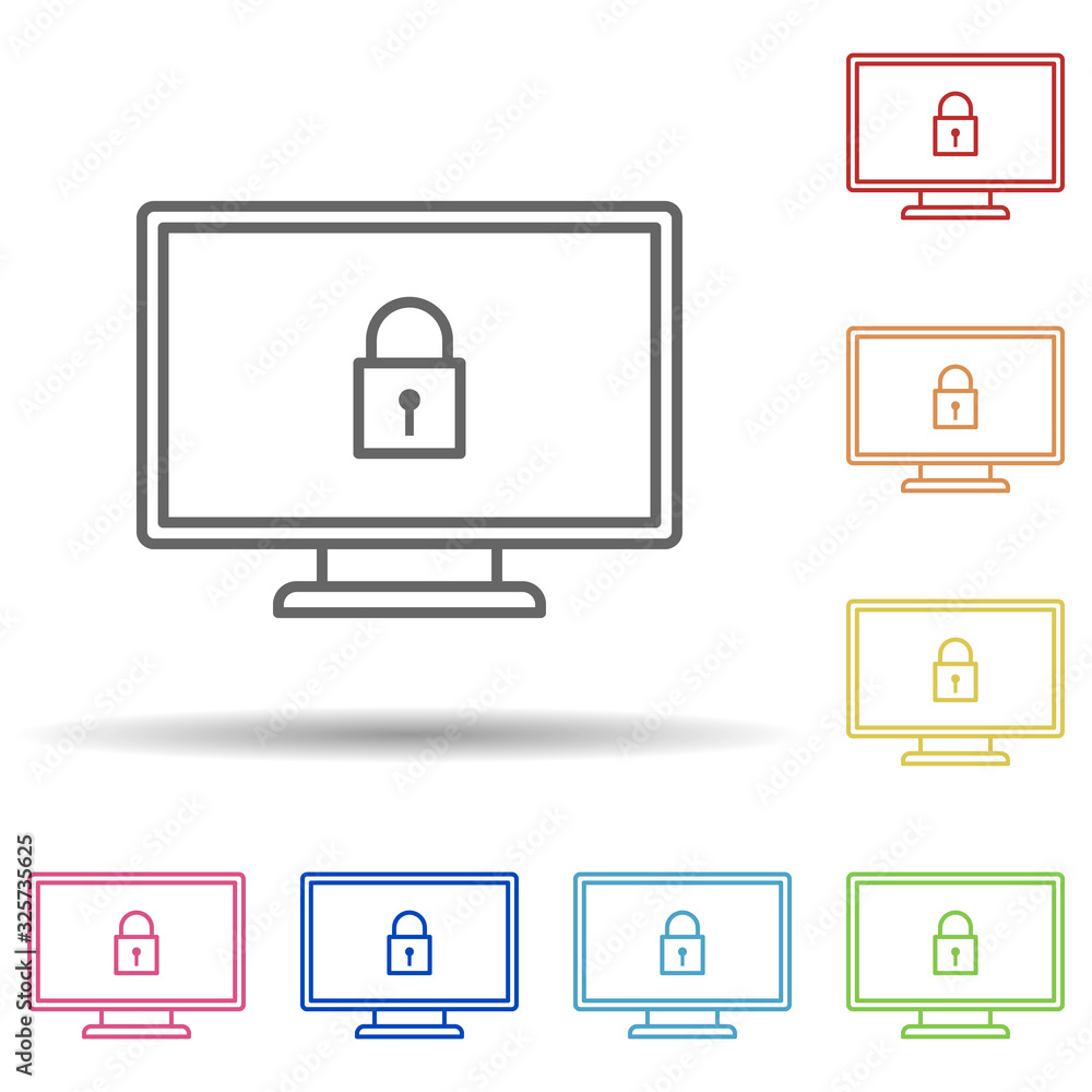 Poster lock on the monitor in multi color style icon. simple thin line, outline vector of virus antivirus i