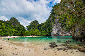 KO HONG, THAILAND - DECEMBER 18, 2019: Ko Hong Island with tourists on the beach