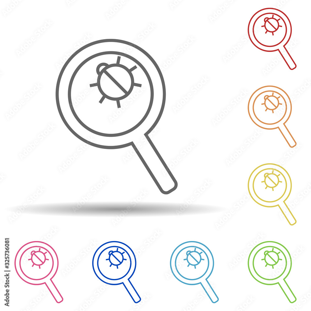 Poster beetle under a magnifying glass in multi color style icon. simple thin line, outline vector of virus
