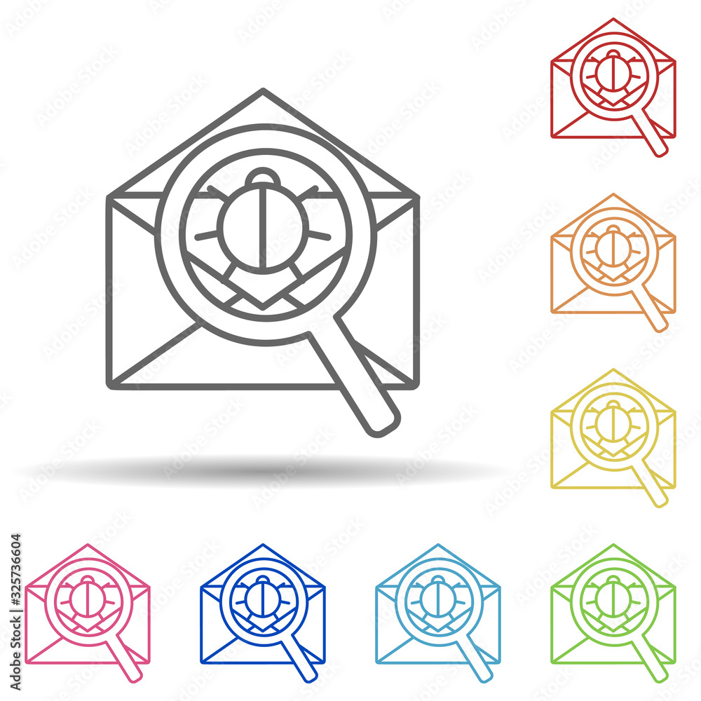 Poster search for beetles in a letter in multi color style icon. simple thin line, outline vector of virus 
