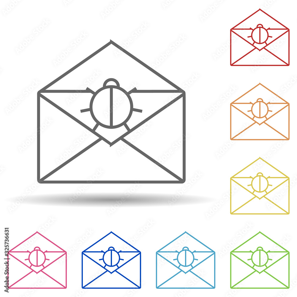 Poster beetle in an envelope in multi color style icon. simple thin line, outline vector of virus antivirus