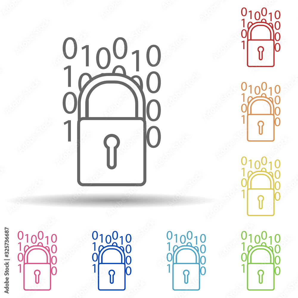 Poster digital lock in multi color style icon. simple thin line, outline vector of virus antivirus icons fo